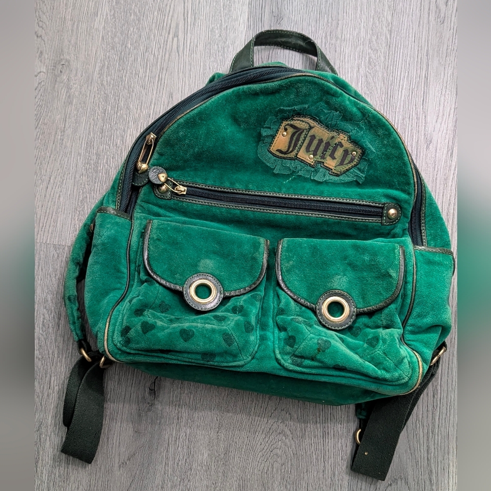 RARE Vintage Juicy Couture Emerald Velour Heart Backpack - Y2K